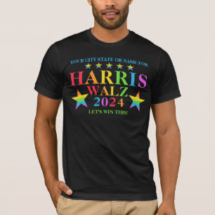 Harris Walz 2024 Pride Rainbow Stars Cool Election T-Shirt