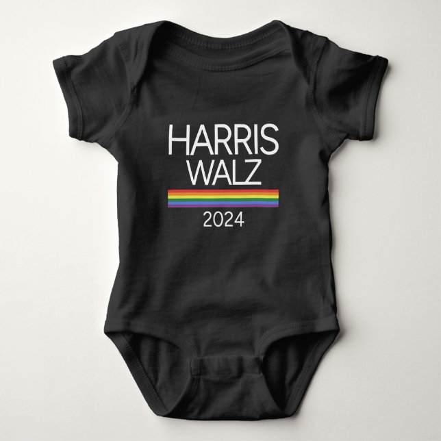 Harris Walz 2024 Rainbow LGBTQ Pride Flag Baby Bodysuit (Front)