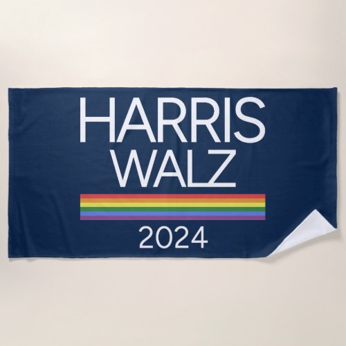 Harris Walz 2024 Rainbow LGBTQ Pride Flag Beach Towel