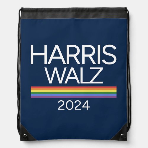 Harris Walz 2024 Rainbow LGBTQ Pride Flag Drawstring Bag