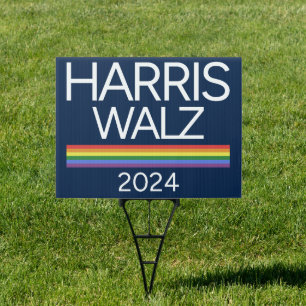 Harris Walz 2024 Rainbow LGBTQ Pride Flag Sign
