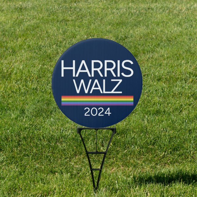 Harris Walz 2024 Rainbow LGBTQ Pride Flag Sign (Insitu)