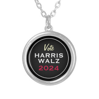 Harris Walz 2024 Red White Black Campaign Silver Plated Necklace