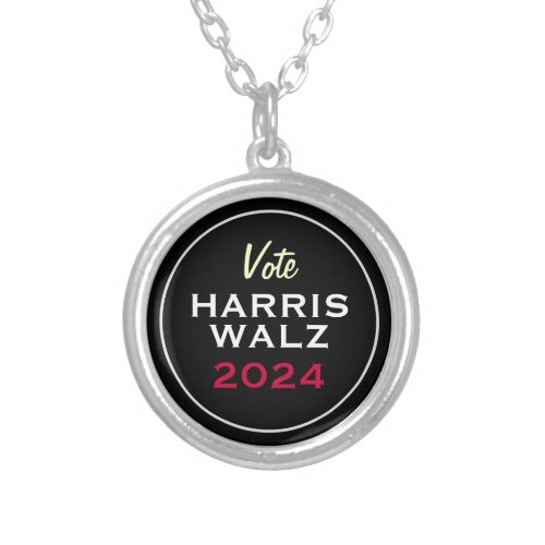 Harris Walz 2024 Red White Black Campaign Silver Plated Necklace