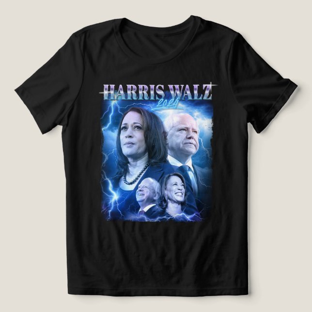 Harris Walz 2024 Retro 90s Style Tri-Blend Shirt (Design Front)