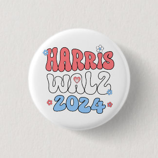 Harris Walz 2024 Retro Hippie Style Button