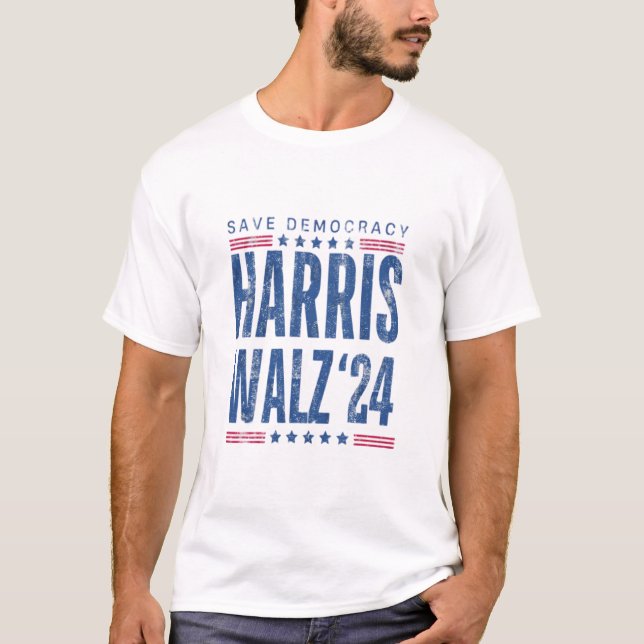 Harris Walz 2024 Save Democracy  T-Shirt (Front)