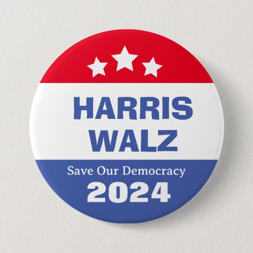 Harris Walz 2024 Save Our Democracy  Button