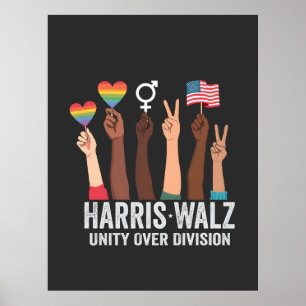 Harris Walz 2024 Unity Over Division LGBT Election Poster
