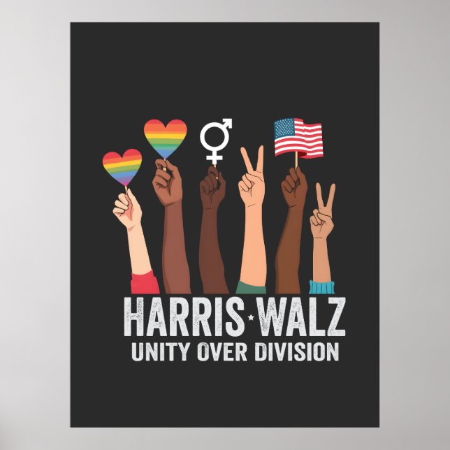 Harris Walz 2024 Unity Over Division LGBT Election Poster (Front)