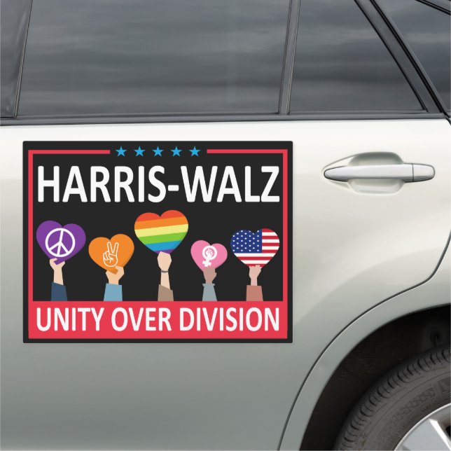 Harris Walz 2024 Unity Over Division LGBTQ  Car Magnet (In Situ)