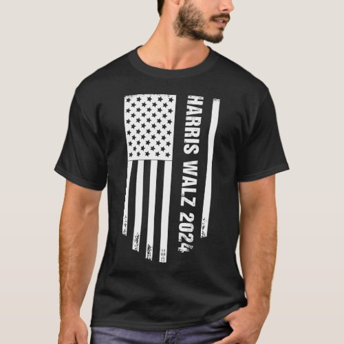 Harris Walz 2024 US American Flag T_Shirt