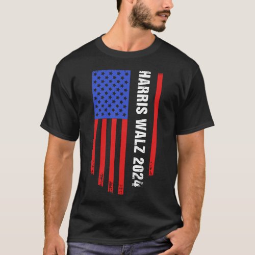 Harris Walz 2024 US American Flag T_Shirt