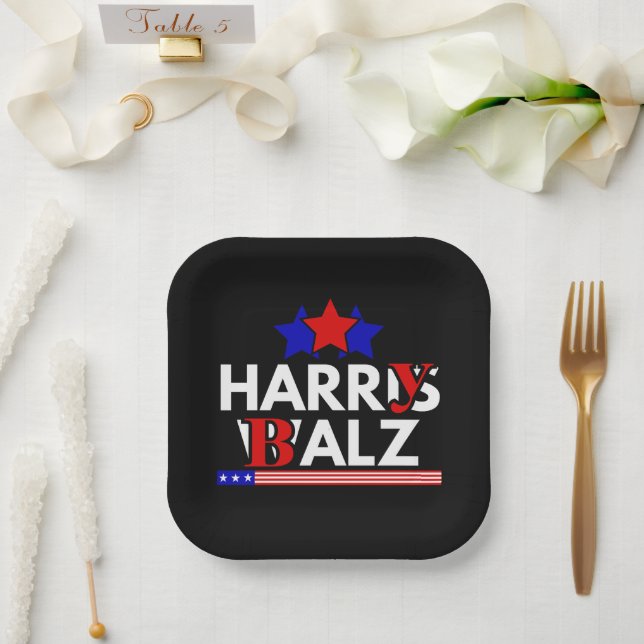Harris Walz 24 Harry Balz 2024 Meme Democratics Paper Plates (Wedding)