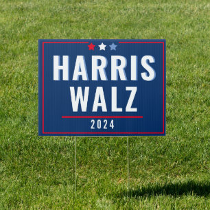 Harris Walz Bold Blue White Election Yard Sign
