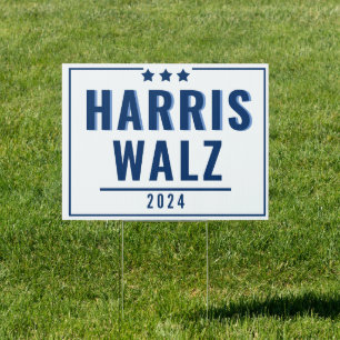Harris Walz Bold Blue White Election Yard Sign