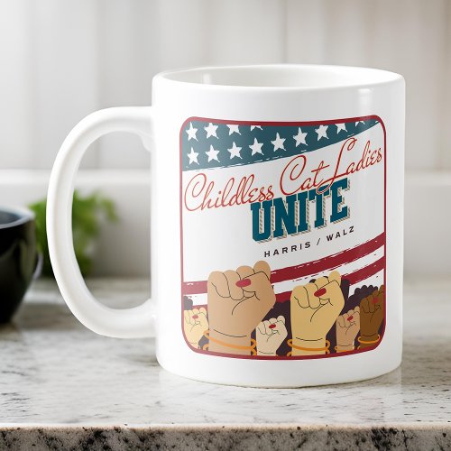 Harris Walz Childless Cat Ladies Unite Fists Coffee Mug