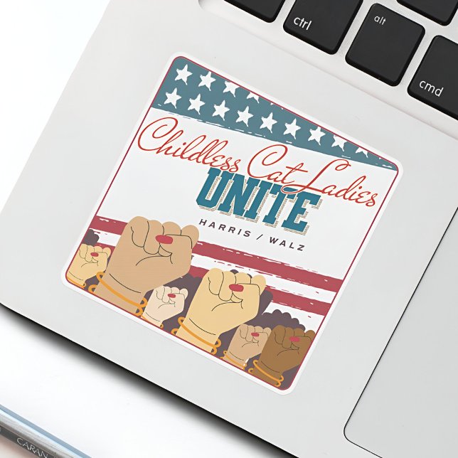 Harris Walz Childless Cat Ladies Unite Fists Sticker (Harris Walz Childless Cat Ladies Unite Sticker)