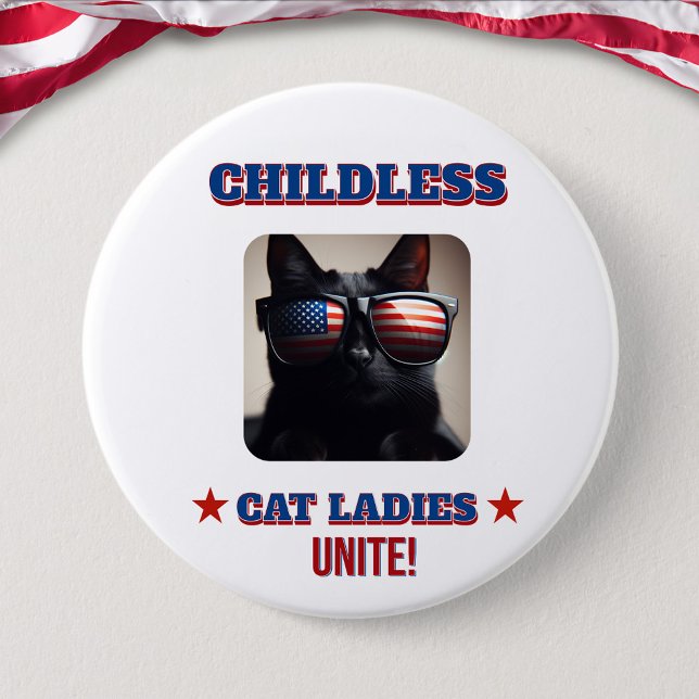 Harris Walz Childless Cat Ladies Unite Photo Cat Button (Creator Uploaded)