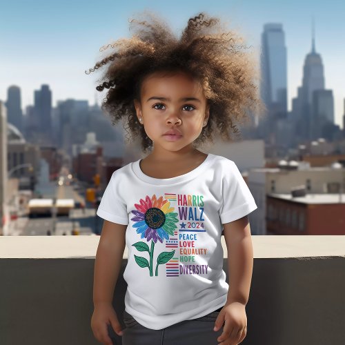 Harris Walz Cute Positive Colorful Flower Baby T_Shirt