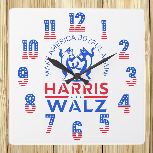 Harris Walz Dancing Cats Make America Joyful Again Square Wall Clock