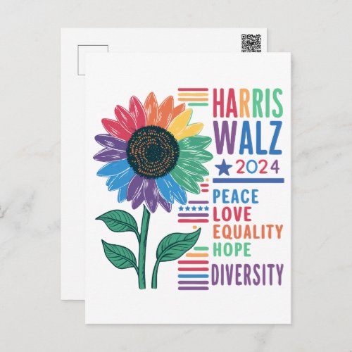 Harris Walz Election 2024 Cute Colorful Flower  Holiday Postcard