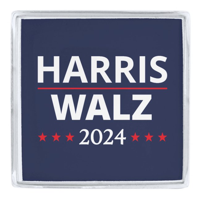 Harris Walz Election 2024 III Silver Finish Lapel Pin (Front)