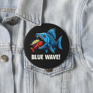 Harris Walz Election Blue Waves Democrat Fish Button