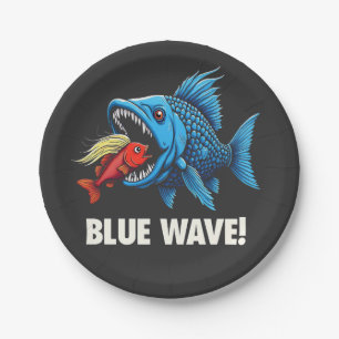 Harris Walz Election Blue Waves Democrat Fish Paper Plates
