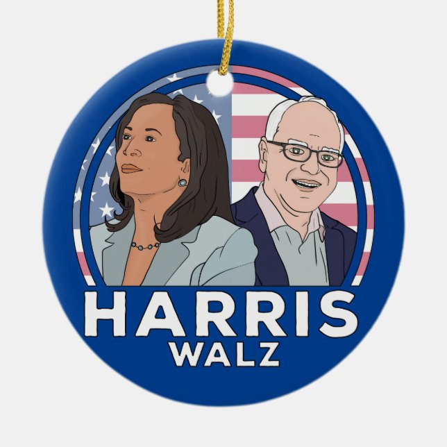 Harris Walz Election Ceramic Ornament (Front)