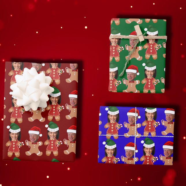 Harris Walz Face Gingerbread Christmas Gift Wrapping Paper Sheets (Creator Uploaded)