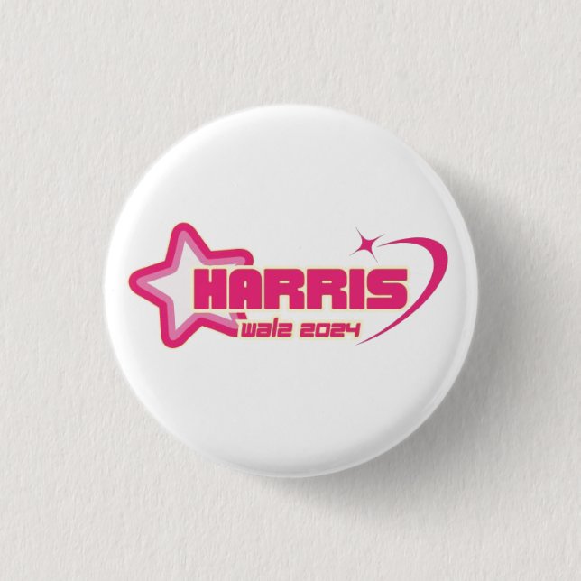 Harris Walz Girly Pink Stars and Hearts President Button (Front)