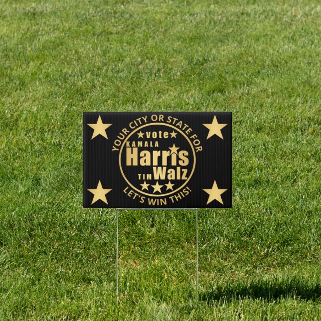 Harris Walz Gold Double Sided Election Political Sign (Insitu)