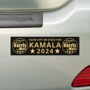 Harris Walz Gold Election Personalized Political Bumper Sticker