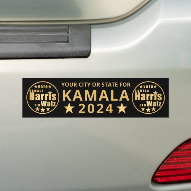 Harris Walz Gold Election Personalized Political Bumper Sticker (On Car)
