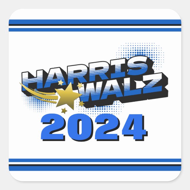 Harris & Walz Gold Star Square Sticker (Front)
