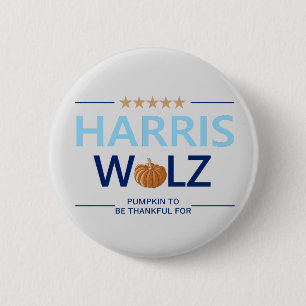 Harris Walz Halloween Pumpkin to be Thankful For Button