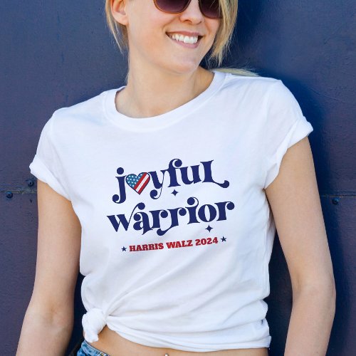 Harris Walz Joyful Warrior USA Flag Heart Election T_Shirt