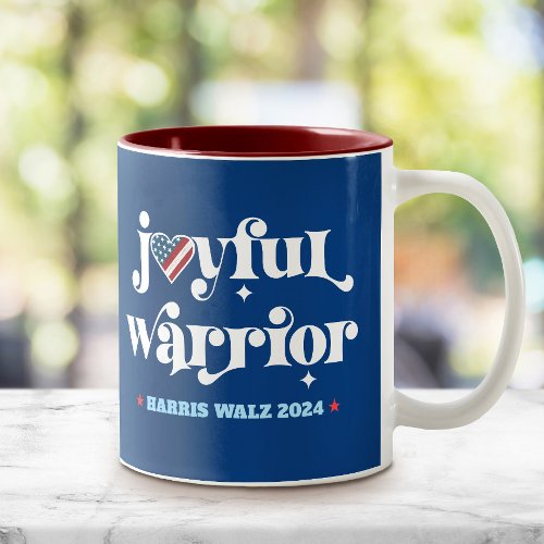 Harris Walz Joyful Warrior USA Flag Heart Navy Two_Tone Coffee Mug