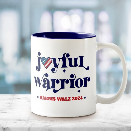 Harris Walz Joyful Warrior USA Flag Heart White Two_Tone Coffee Mug