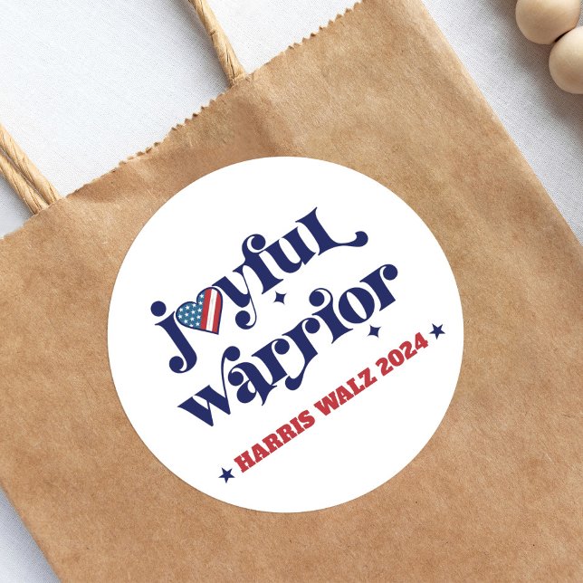 Harris Walz Joyful Warrior White USA Flag Heart Classic Round Sticker (Creator Uploaded)