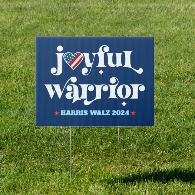 Harris Walz Navy Joyful Warrior USA Flag Heart Sign (Insitu)