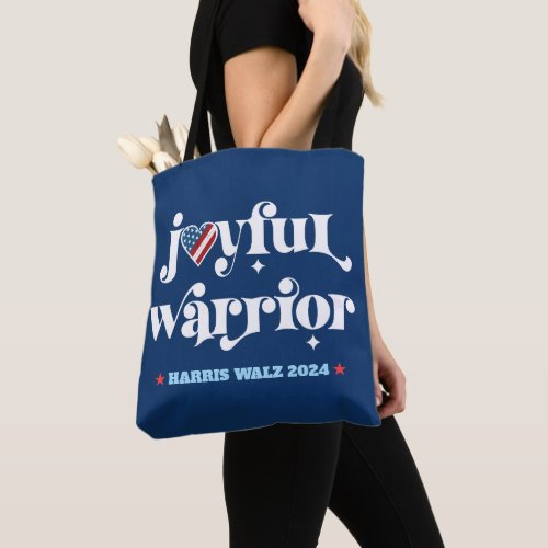 Harris Walz Navy Joyful Warrior USA Flag Heart Tote Bag