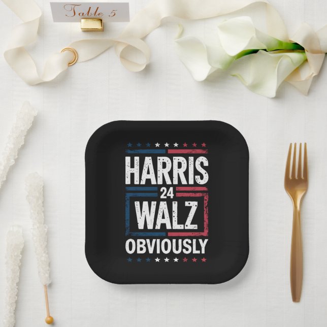 Harris Walz Obviously Harris Waltz 2024 Election Paper Plates (Wedding)