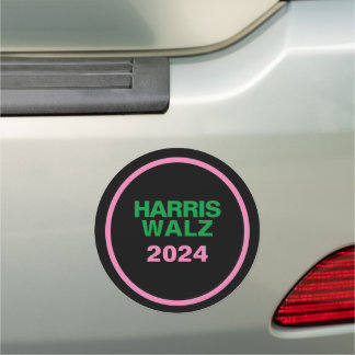 HARRIS WALZ Pink Green Black Large Round Car Magnet