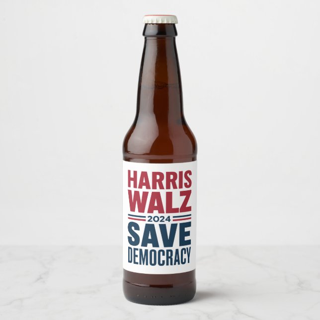 Harris Walz Save Democracy Beer Bottle Label (Front)