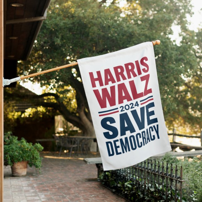 Harris Walz Save Democracy House Flag (In SItu)