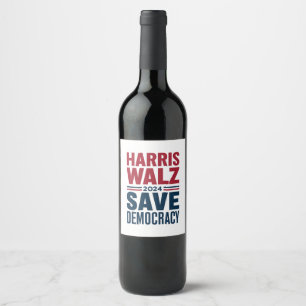 Harris Walz Save Democracy Wine Label