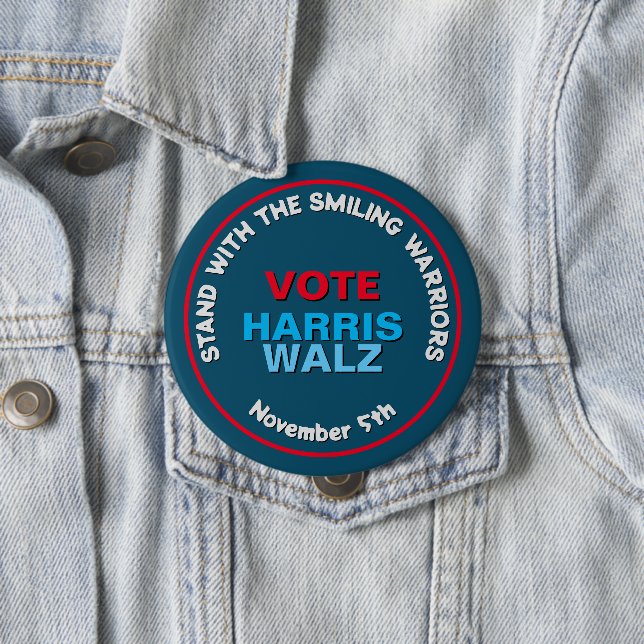 HARRIS WALZ Smiling Warriors Campaign Button (In Situ)