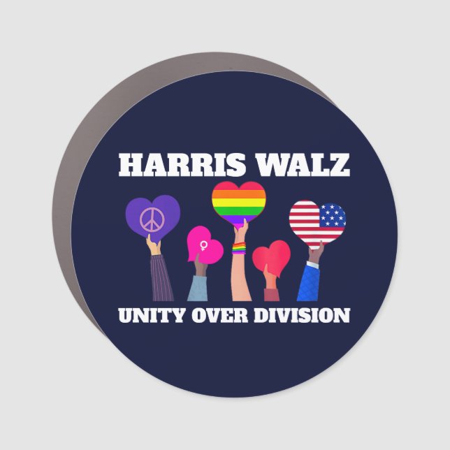 Harris Walz Unity Over Division LGBTQ Dark Blue Car Magnet (Front)